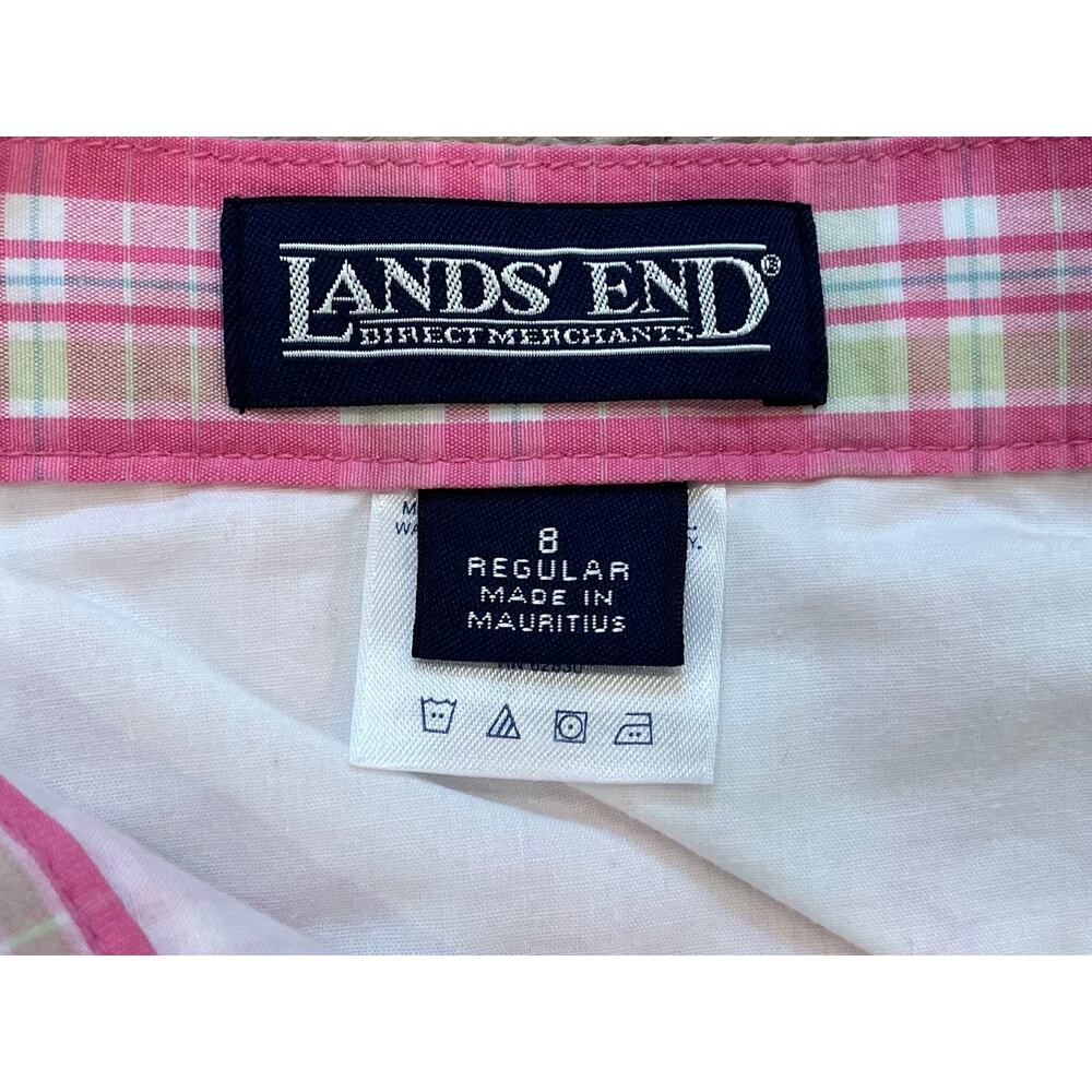 Lands' End Pink Plaid Cropped Chino Pants, High Rise, Lightweight, Cotton, 8 - Picture 7 of 13